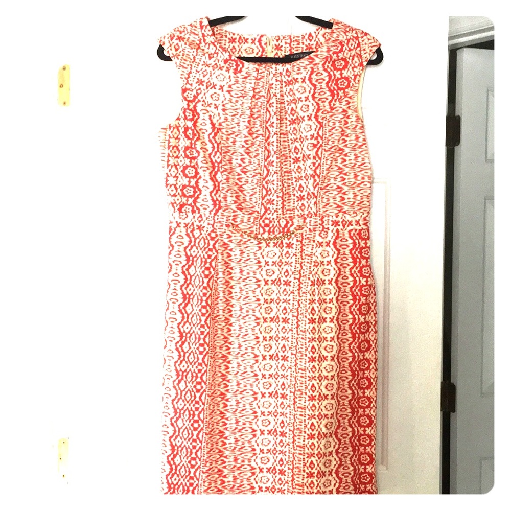 Red and cream print dress